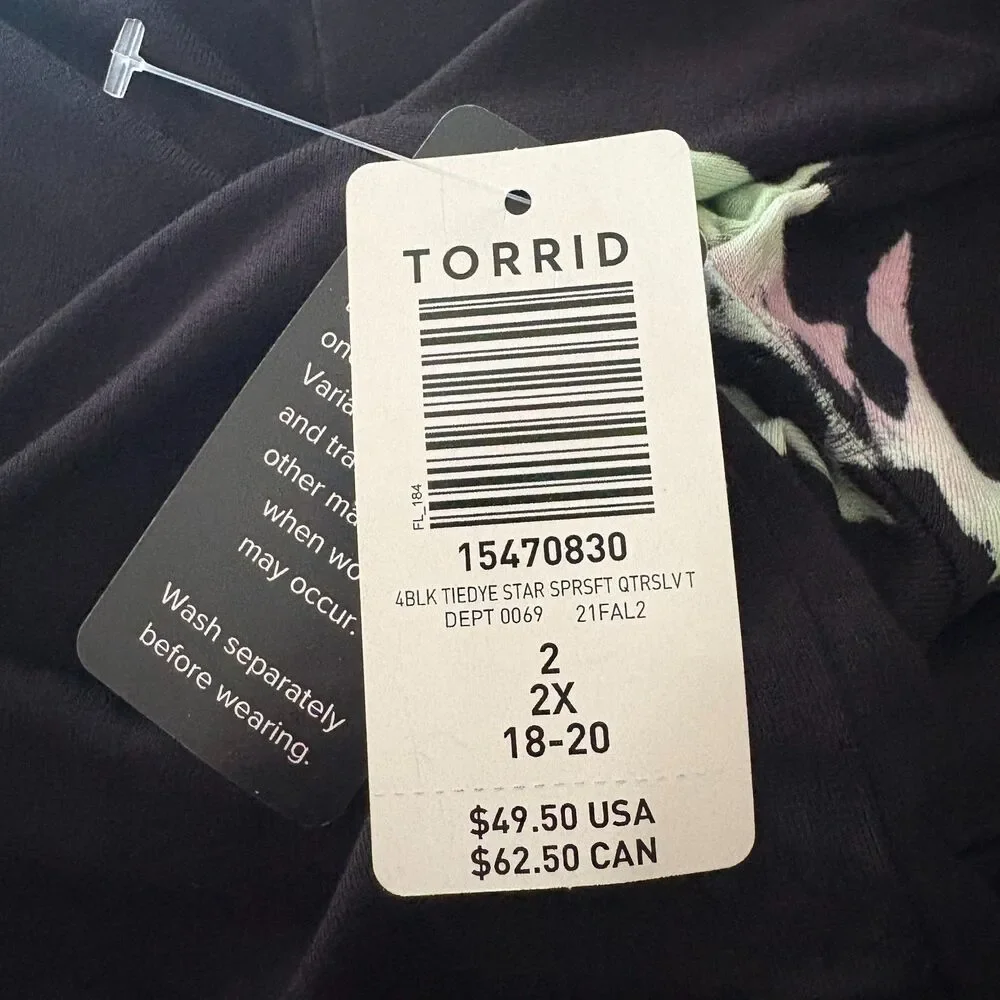 Torrid Lovesick Supersoft Strappy Tee Black Tie Dye Skeletal Star Plus Size 2X - Picture 5 of 6